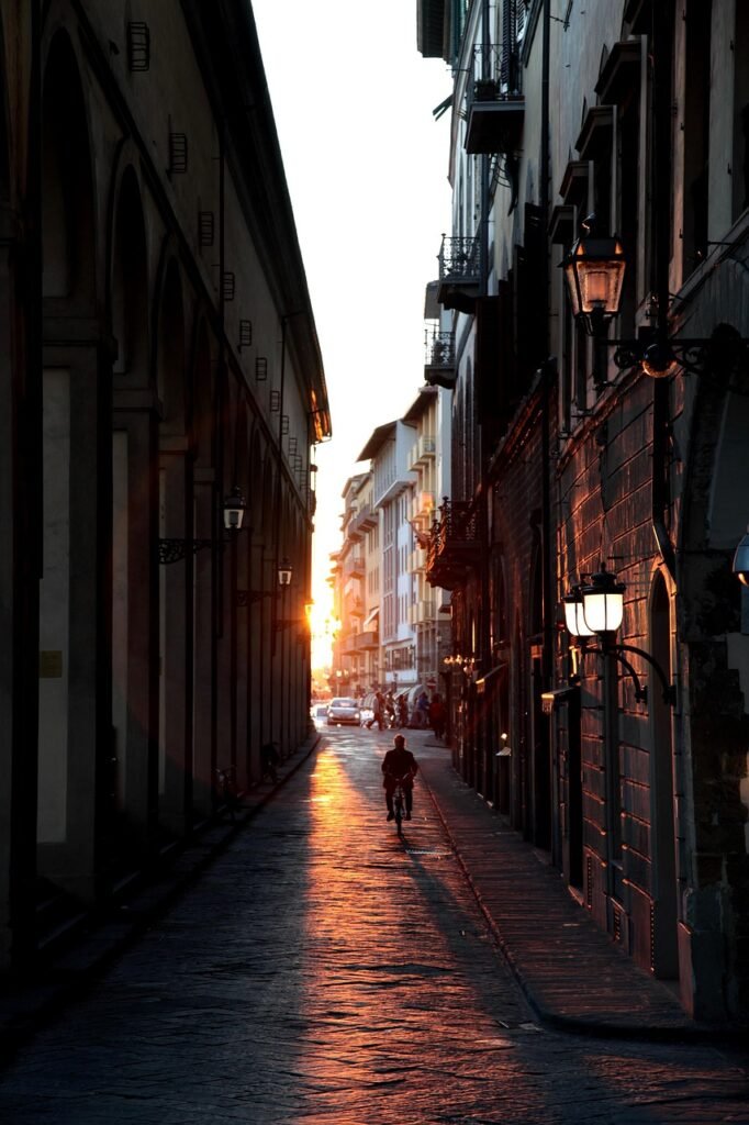 road, street, alley, sunset, nature, firenze, florence, cityscape